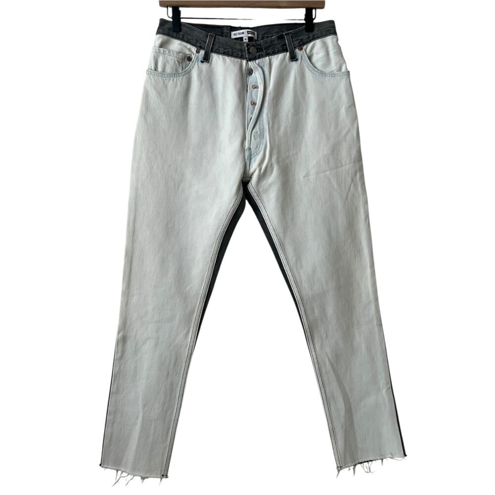 RE DONE X Levi’s Black & White Panel High Rise Raw Hem Jeans Size 29 - Picture 2 of 11